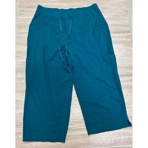Basic Editions Womens Teal Blue Cargo Capri Pants Knit Drawstring Size L Large